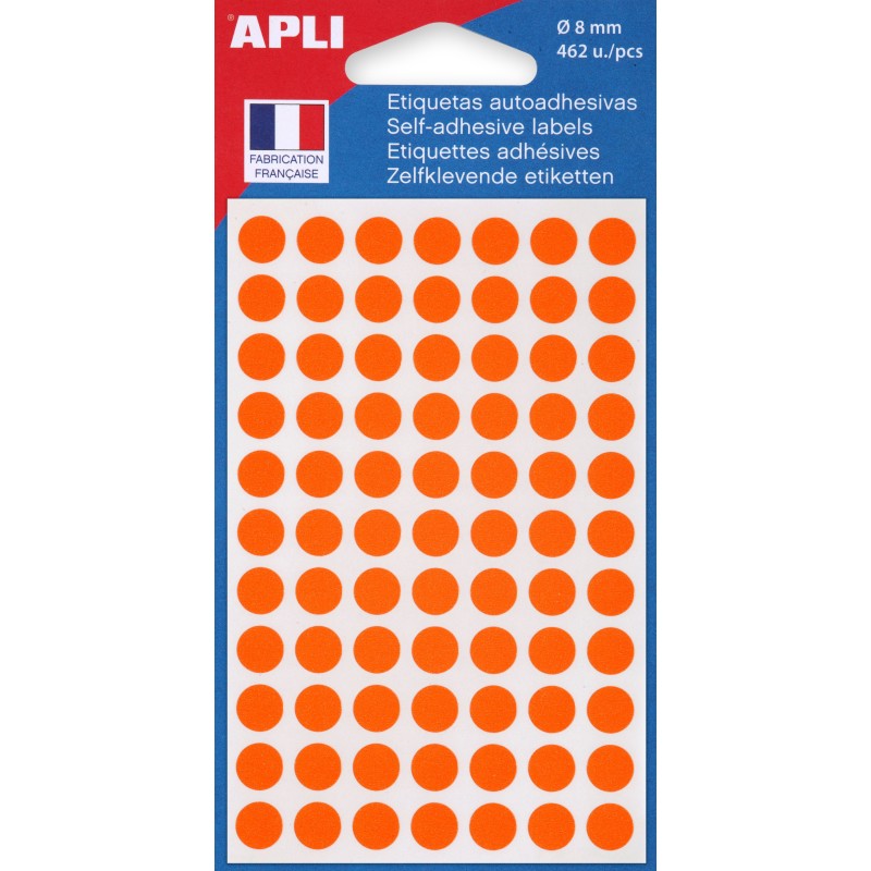 APLI Pastilles adhésives Ø 8 mm - 111835 - Pochette de 462 - Orange