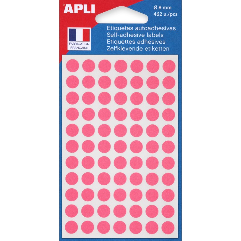 APLI Pastilles adhésives Ø 8 mm - 111838 - Pochette de 462 - Rose