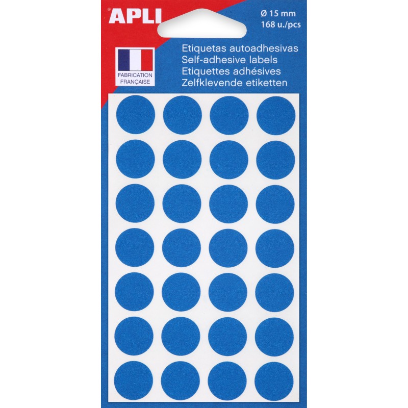 APLI Pastilles adhésives Ø 15 mm - 111842 - Pochette de 168 - Bleu