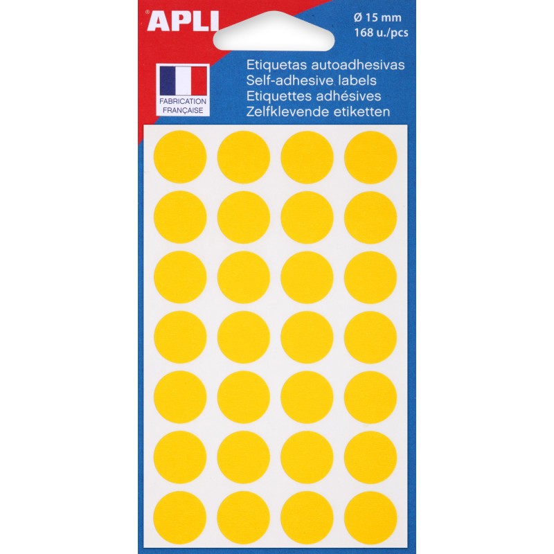 APLI Pastilles adhésives Ø 15 mm - 111844 - Pochette de 168 - Jaune