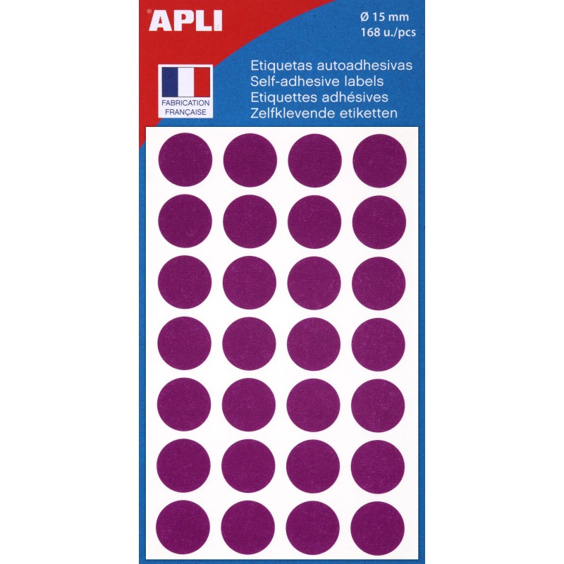 APLI Pastilles adhésives Ø 15 mm - 111846 - Pochette de 168 - Violet