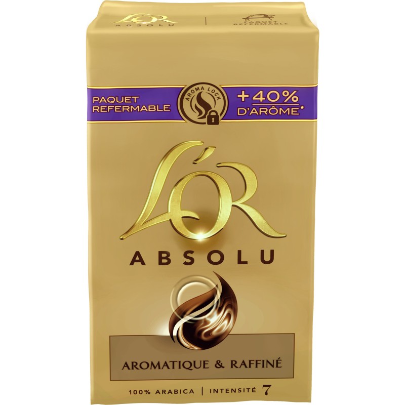 L'OR Absolu café moulu 100% arabica, intensité 7 - Paquet de 250 g - lot de 2 paquets