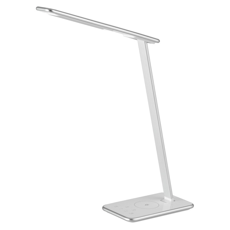 Aluminor Lampe de bureau Orbit - Led intégrée - 10,9W - Bras et tête articulés - Chargeur induction - Blanc / Argent