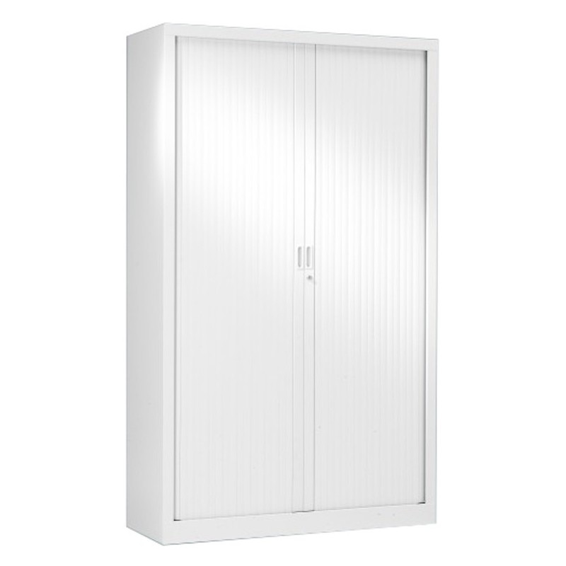 Armoire à rideaux métal monobloc Généric - H.198 x L.120 cm - Corps Blanc - Rideaux Blanc