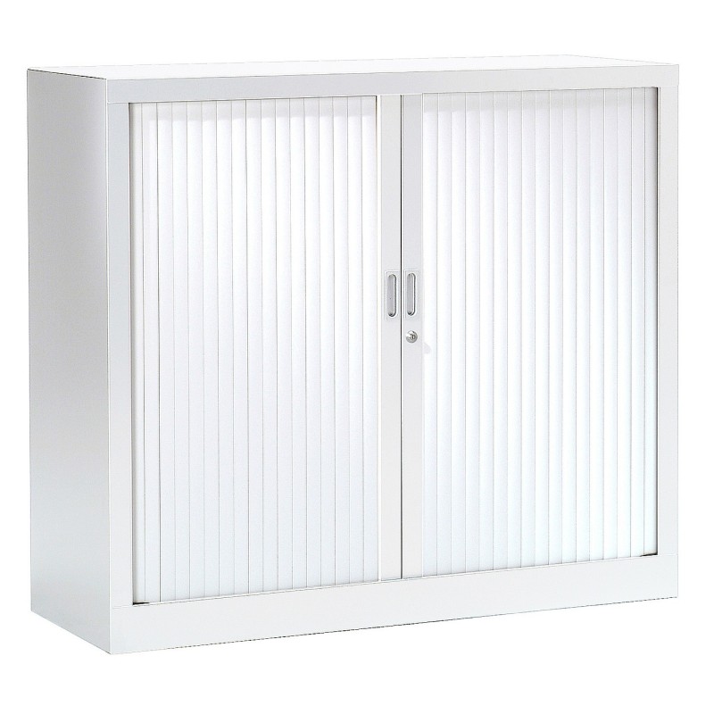 Armoire à rideaux métal monobloc Généric - H.100 x L.120 cm - Corps Blanc - Rideaux Blanc