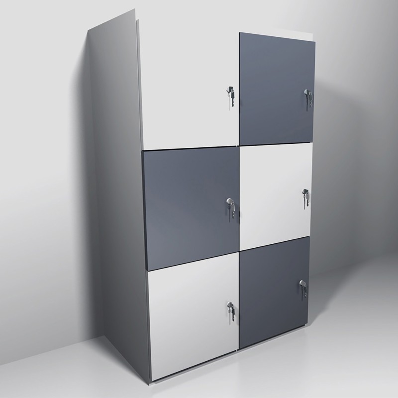 Casiers de bureau individuels 6 cases, H. 133.5 cm, portes panachées blanc et anthracite