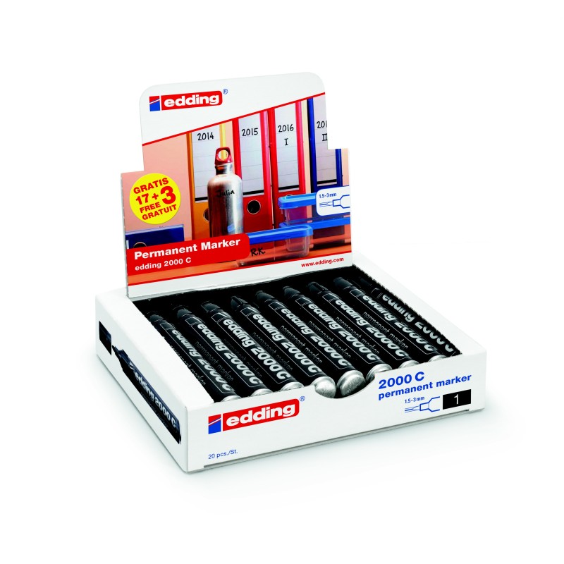 edding 2000C Marqueur permanent pointe ogive 1,5 - 3 mm noir (Pack Promo 17 + 3 OFFERTS)
