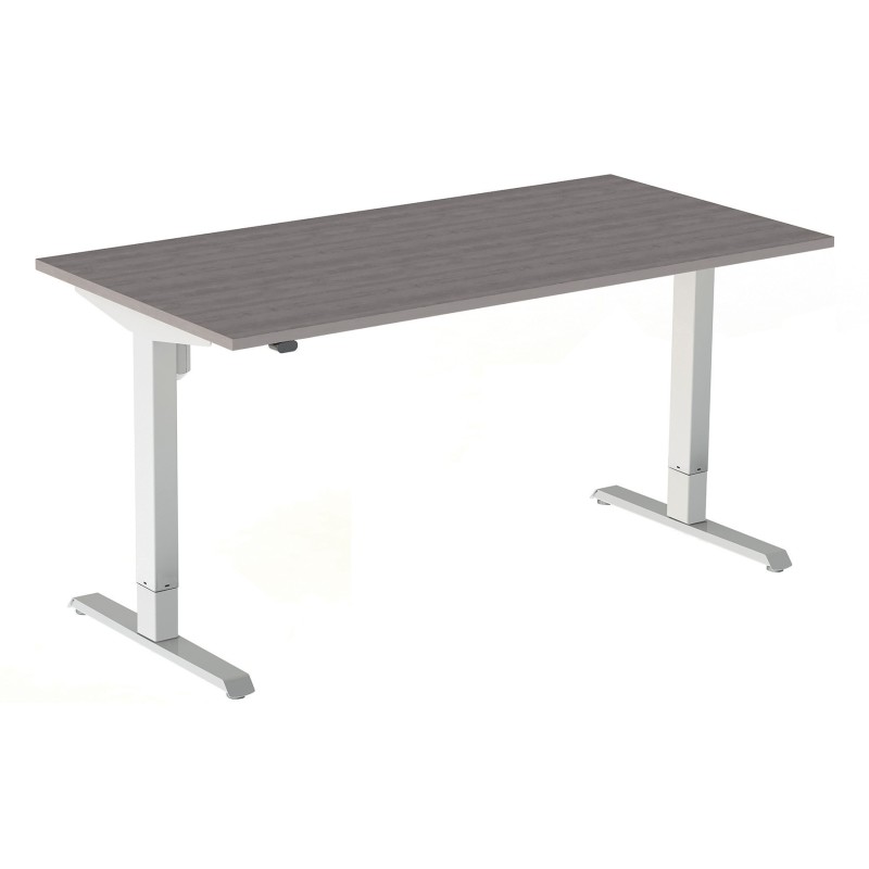 Bureau assis-debout Actual - Réglage électrique en hauteur - L.160 x P.80 cm - Plateau Chêne grisé - Pieds métal Blanc