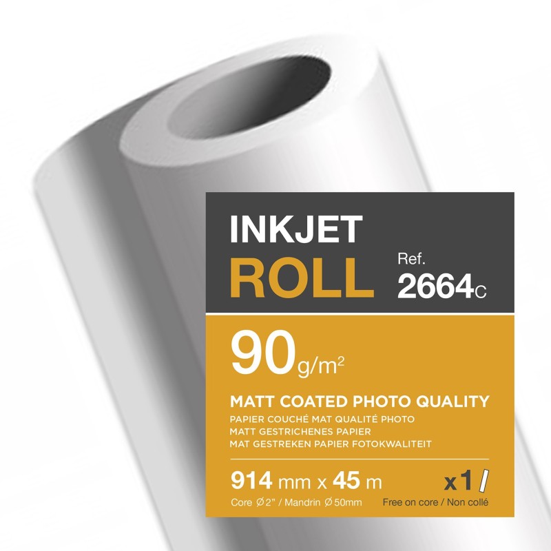Clairefontaine Rouleau de papier couché blanc mat 2664C pour traceur jet d'encre - Format 0,914 x 45m - 90g