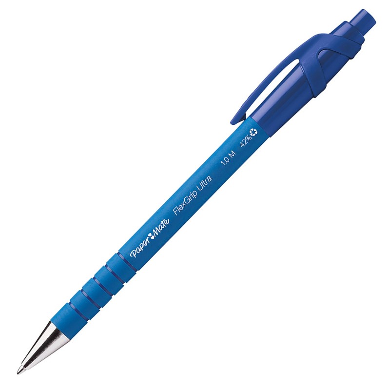 Paper Mate Flexgrip Ultra RT Stylo bille rétractable pointe moyenne 1 mm bleu - Boîte de 30 + 6 OFFERTS