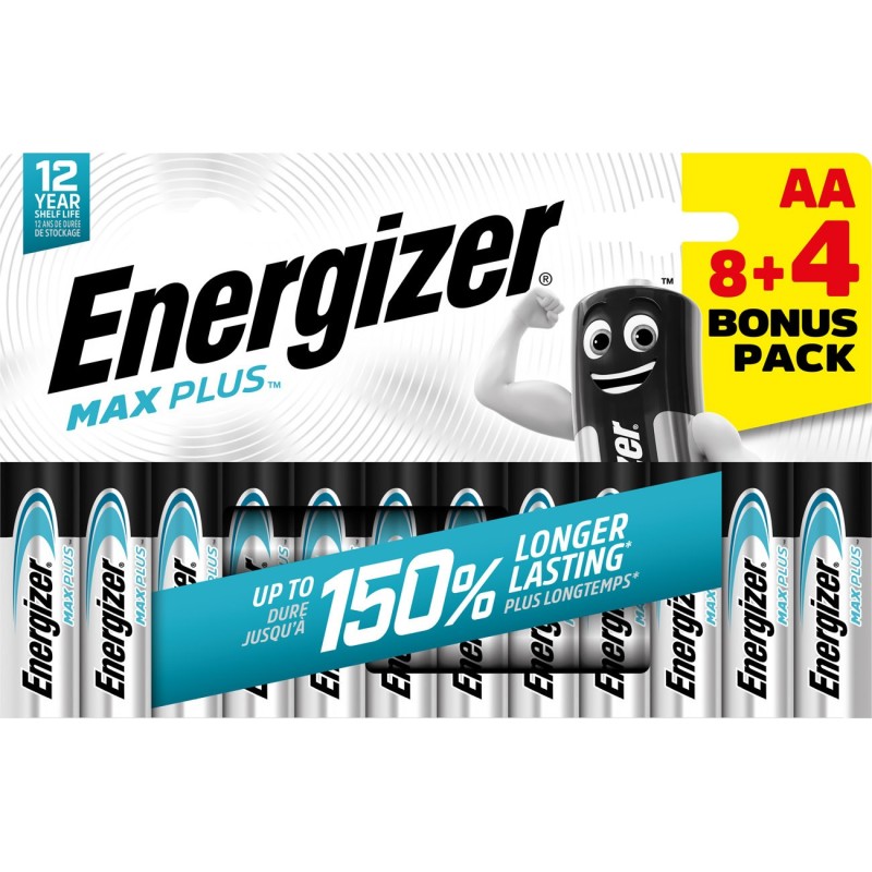 Energizer Pile alcaline AA / LR6 Max Plus - Pack Promo 8 + 4 GRATUITES
