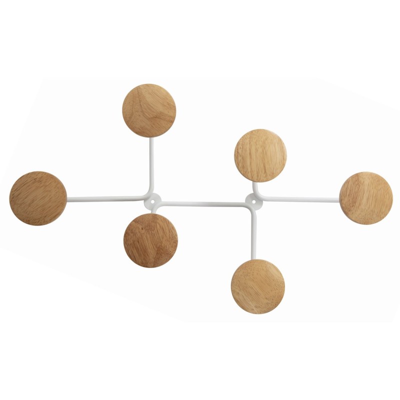 Alba Patère murale Design 6 patères - Blanc bois/métal