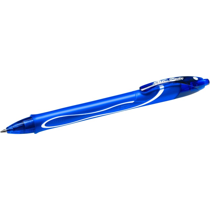 BIC GELOCITY Stylo roller rétractable pointe moyenne de 0,7 mm zone de préhension en caoutchouc - Encre gel bleue