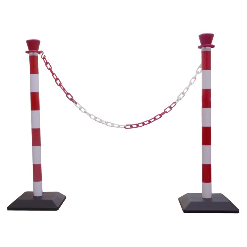 VISO Kit 2 poteaux de signalisation, base lestée + 1 chaîne de 2 m- Rouge et blanc