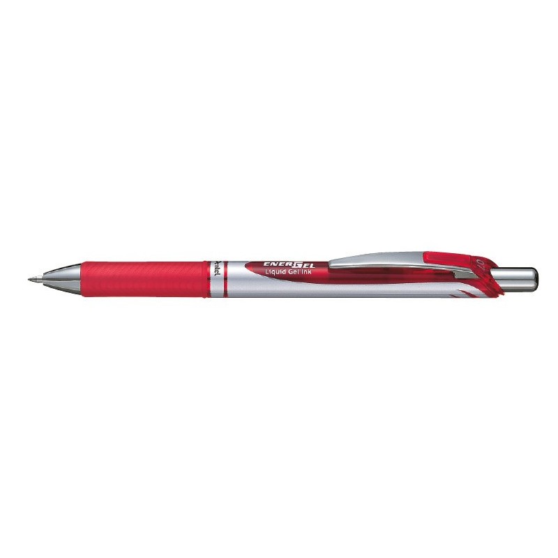 Pentel Stylo roller rétractable EnerGel BL77, pointe moyenne (0,7 mm), avec zone de préhension, corps chromé et rouge, encre rouge