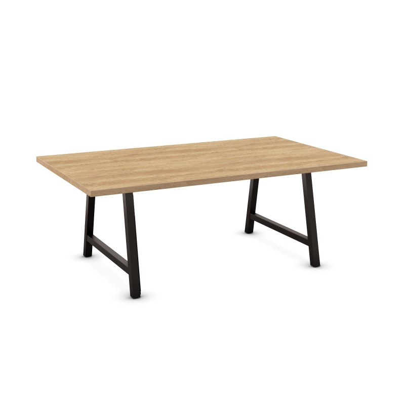 Table de réunion coworking Cohésion H.74 x L.200 x P.120 cm - Plateau Chêne Nebraska - Pieds Noir