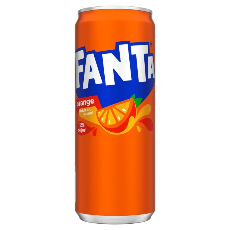 Fanta Orange soda en canette slim de 33 cl - Lot de 24