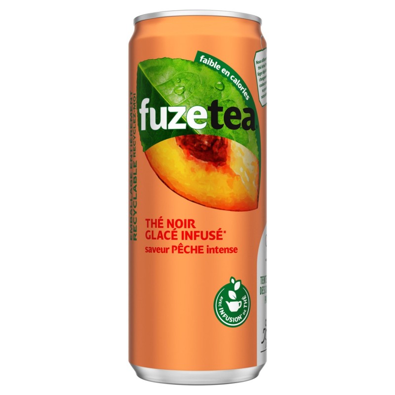 FUZE TEA Boisson au thé saveur pêche canette slim de 33 cl - Lot de 24
