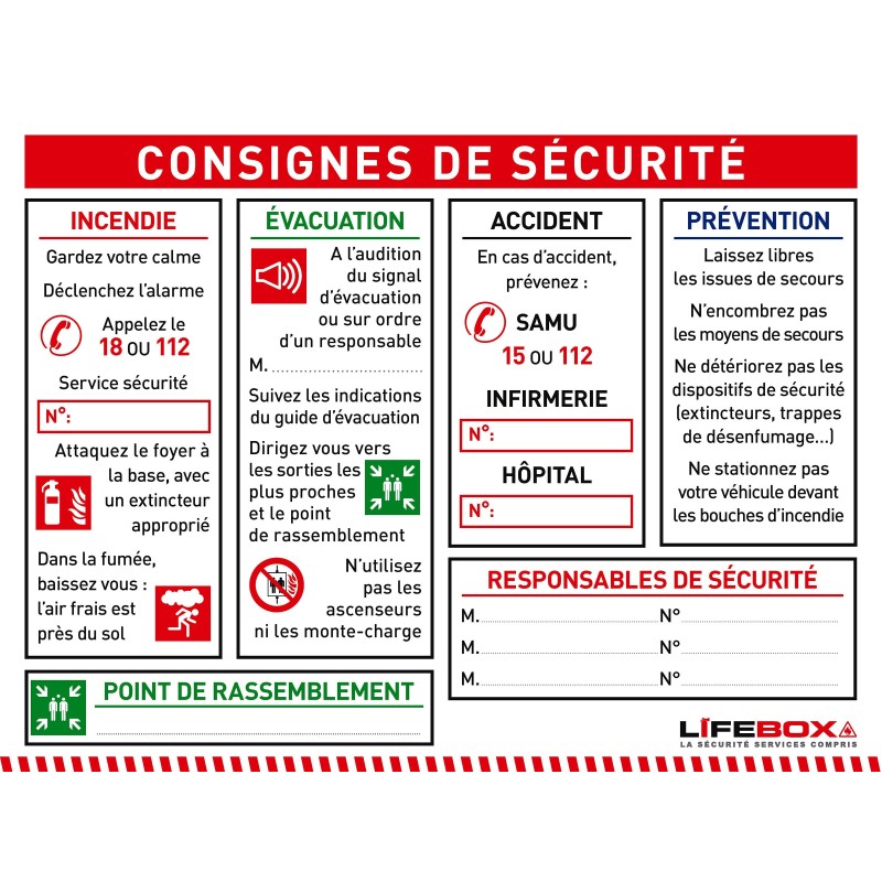 Lifebox Panneau consignes de sécurité