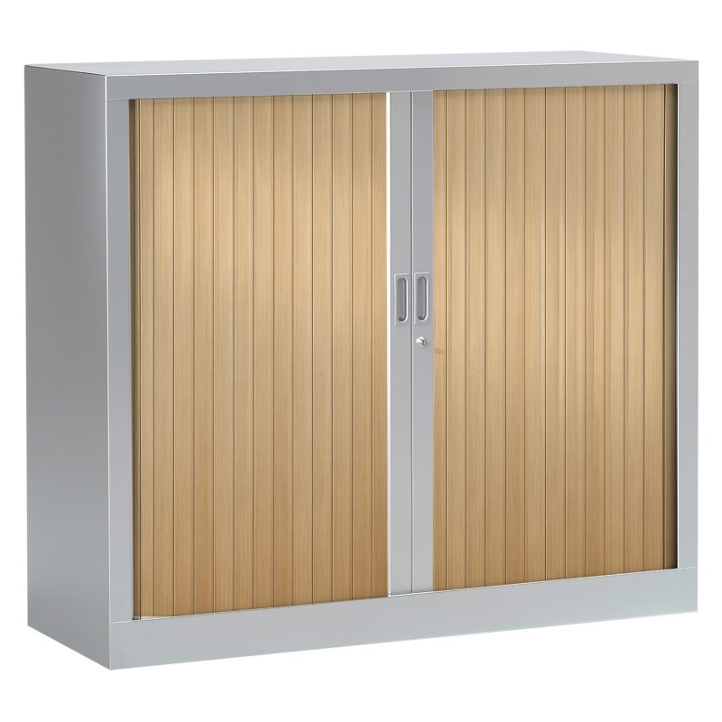 Armoire à rideaux métal monobloc Généric - H.100 x L.120 cm - Corps Aluminium - Rideaux Chêne