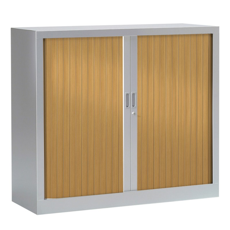 Armoire à rideaux métal monobloc Généric - H.100 x L.120 cm - Corps Aluminium - Rideaux Hêtre