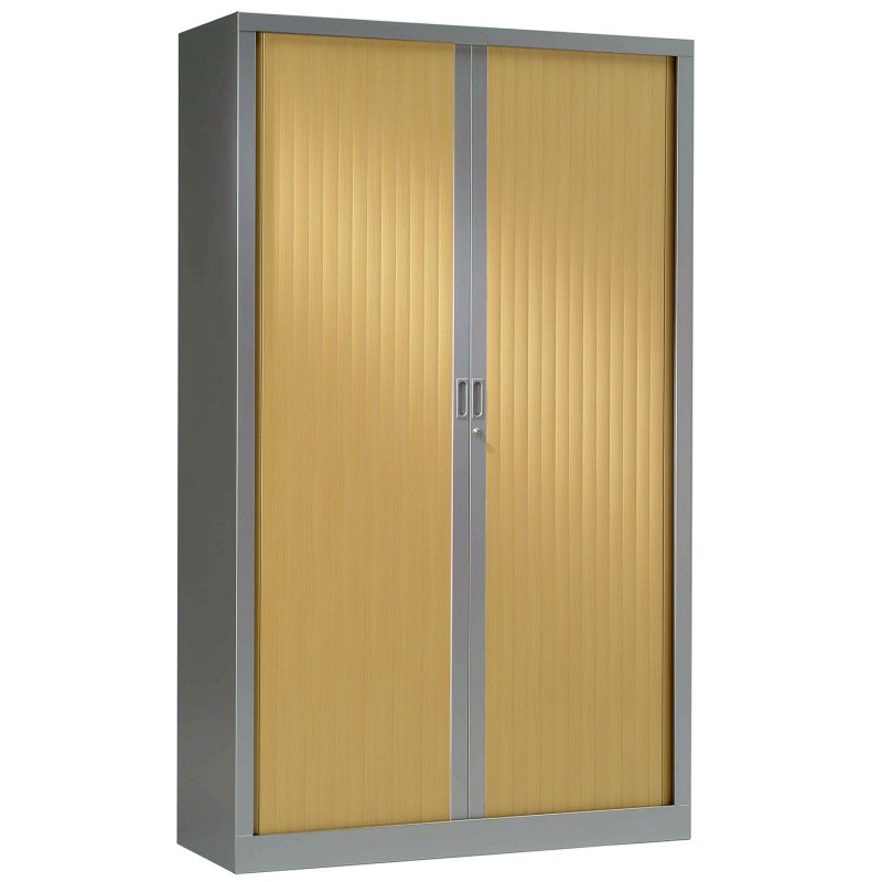Armoire à rideaux métal monobloc Généric - H.198 x L.120 cm - Corps Aluminium - Rideaux Chêne