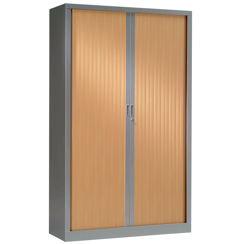 Armoire à rideaux métal monobloc Généric - H.198 x L.120 cm - Corps Aluminium - Rideaux Hêtre