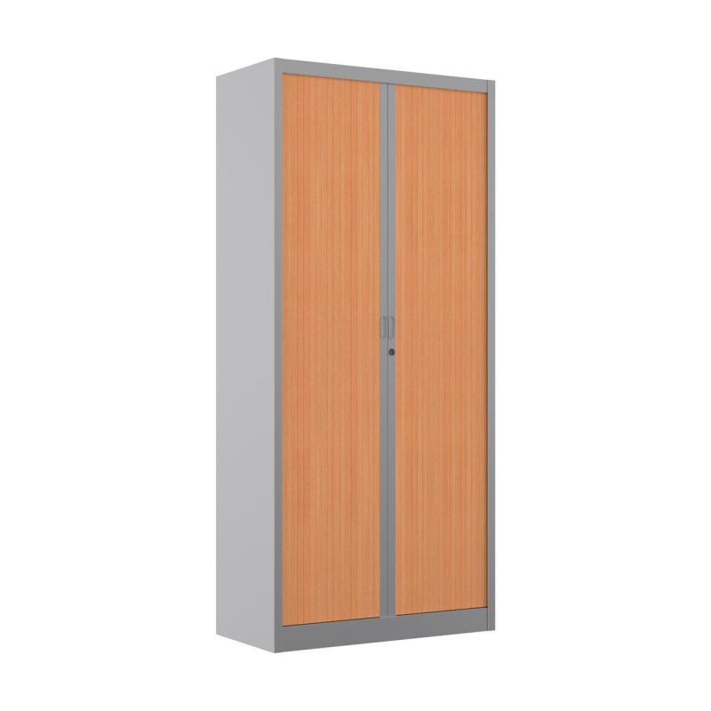 Armoire à rideaux métal Classtout - H.198 x L.90 cm - Corps Gris - Rideaux Hêtre