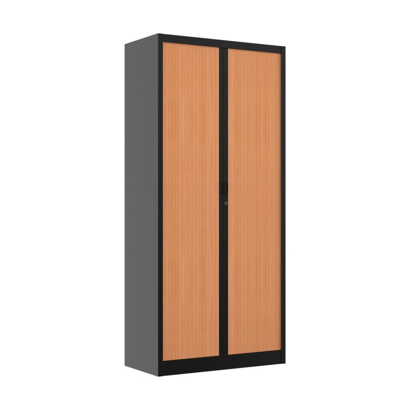 Armoire à rideaux métal Classtout - H.198 x L.90 cm - Corps Anthracite - Rideaux Hêtre