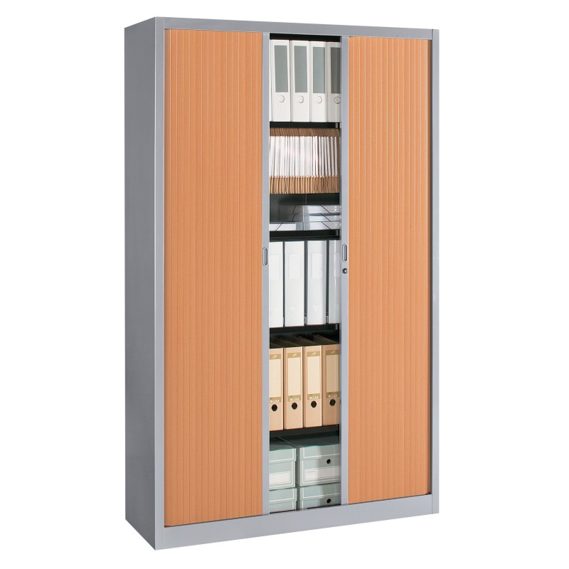 Armoire à rideaux métal Classtout - H.198 x L.120 cm - Corps Aluminium - Rideaux Hêtre