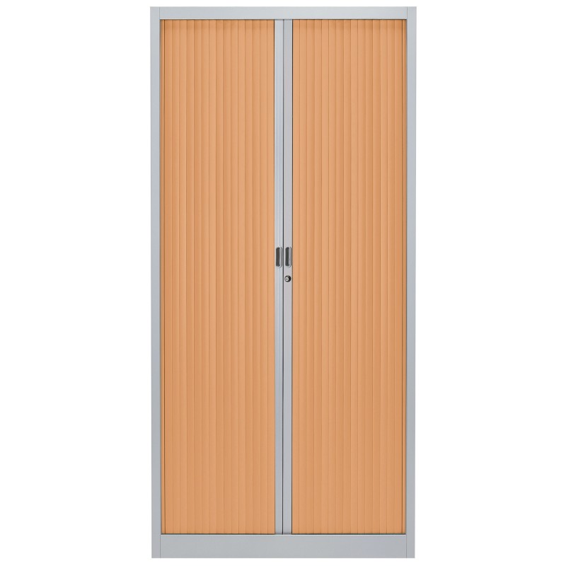 Armoire à rideaux métal Classtout - H.180 x L.90 cm - Corps Aluminium - Rideaux Hêtre