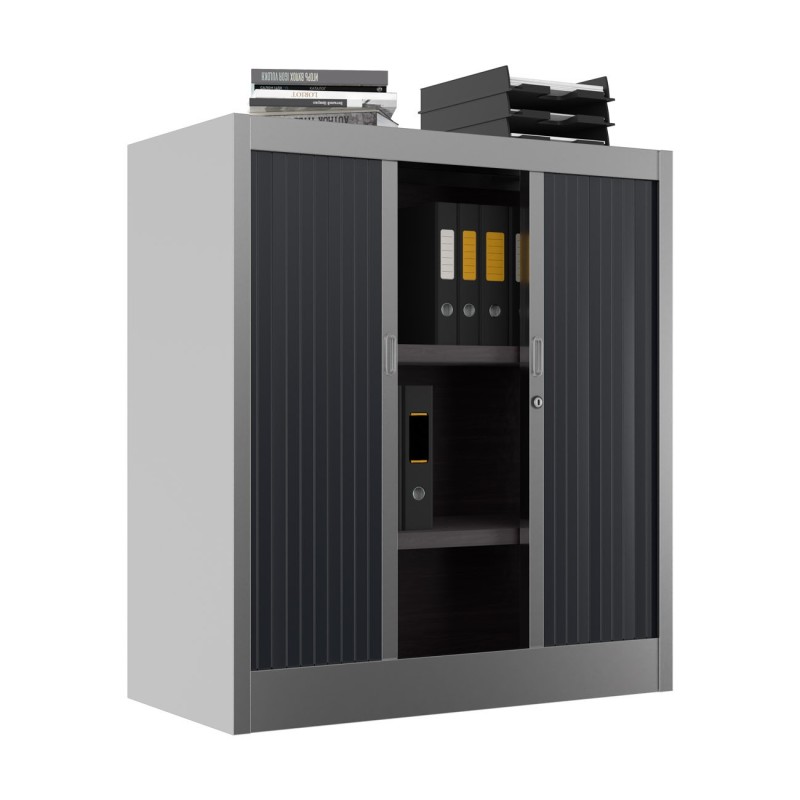 Armoire à rideaux métal Classtout - H.100 x L.90 cm - Corps Aluminium - Rideaux Anthracite