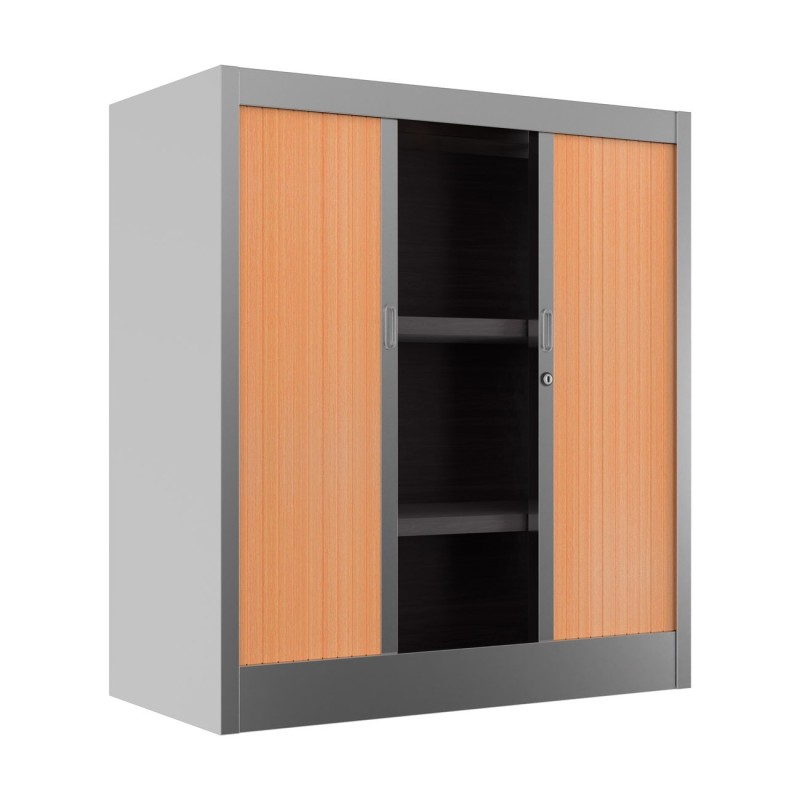 Armoire à rideaux métal Classtout - H.100 x L.90 cm - Corps Aluminium - Rideaux Hêtre