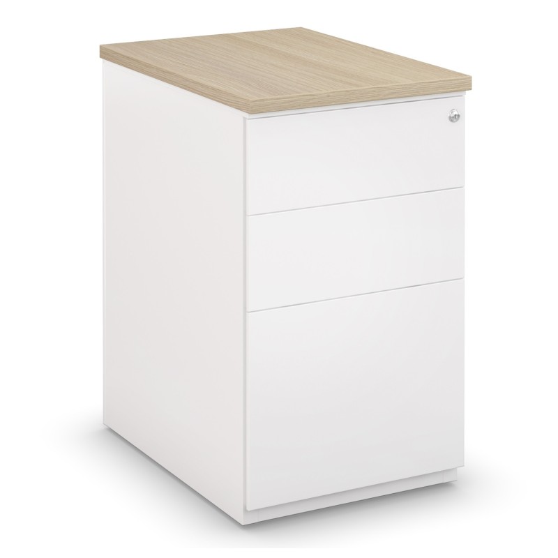 Caisson métal hauteur bureau L.42 x P.80 x H.72 cm - Corps Blanc - Top Chêne