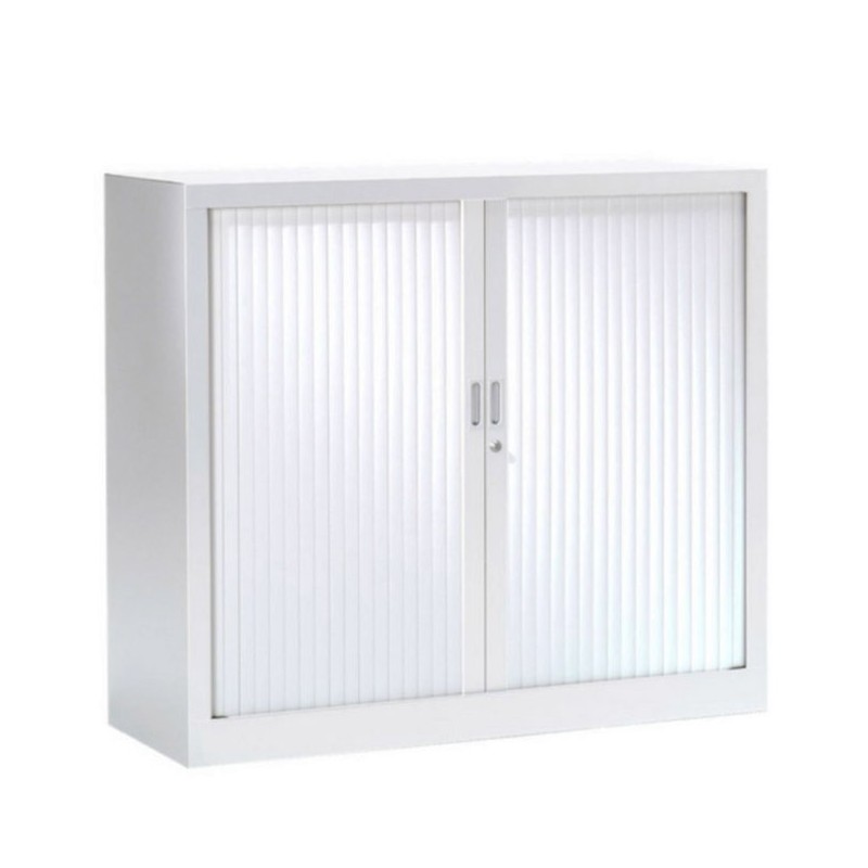 Armoire à rideaux métal monobloc Généric - H.100 x L.100 cm - Corps Blanc - Rideaux Blanc