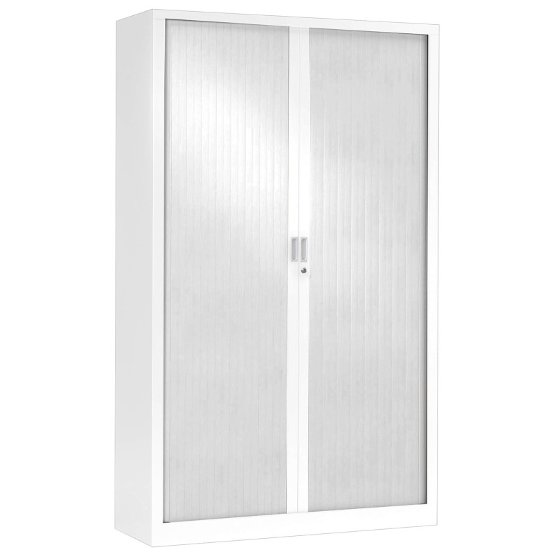 Armoire à rideaux métal monobloc Généric - H.198 x L.100 cm - Corps Blanc - Rideaux Blanc