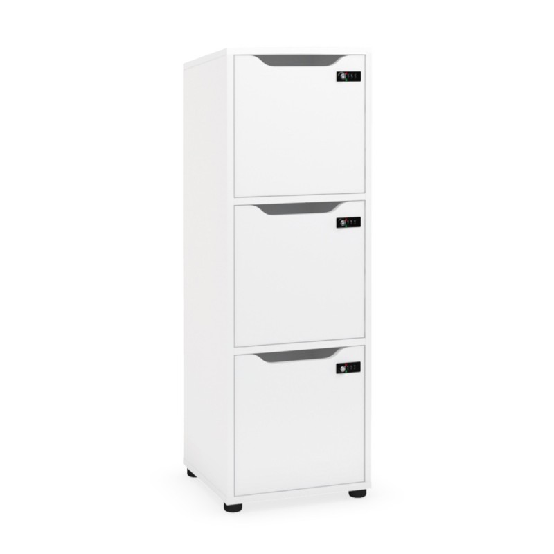 Meuble 3 cases porte à serrure à codes Flex'Office - H.121 x L.41 x P.40 - Blanc