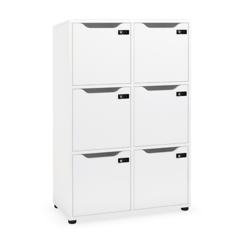 Meuble 6 cases porte à serrure à codes Flex'Office - H.121 x L.80 x P.40 - Blanc