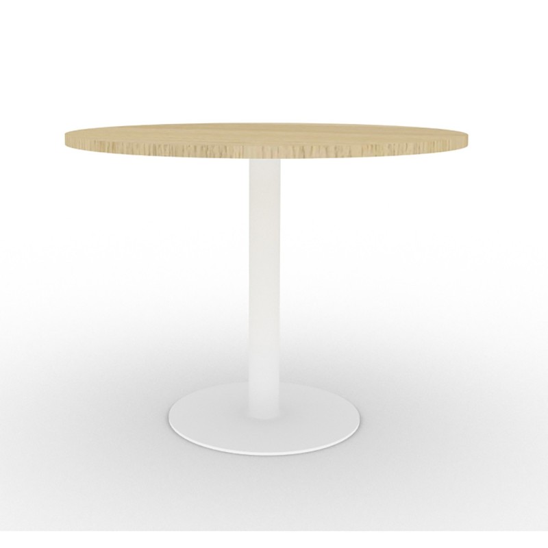 Table plateau rond diamètre 100 cm - gamme ARCHE - hauteur 72 cm - plateau Chêne - pied Blanc