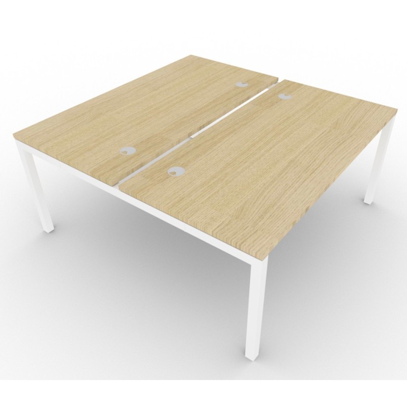 Bureau bench 2 postes - gamme ARCHE - élément départ - L.160 x P.165 x H.72 cm - plateau Chêne - pieds Blanc