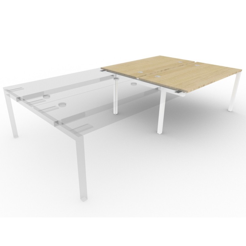 Bureau bench 2 postes - gamme ARCHE - élément suivant - L.160 x P.165 x H.72 cm - plateau Chêne - pieds Blanc