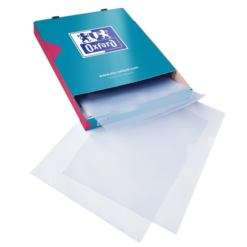 Oxford Pochettes-coin A4 en PVC lisse 15/100ème incolore - Boîte de 100