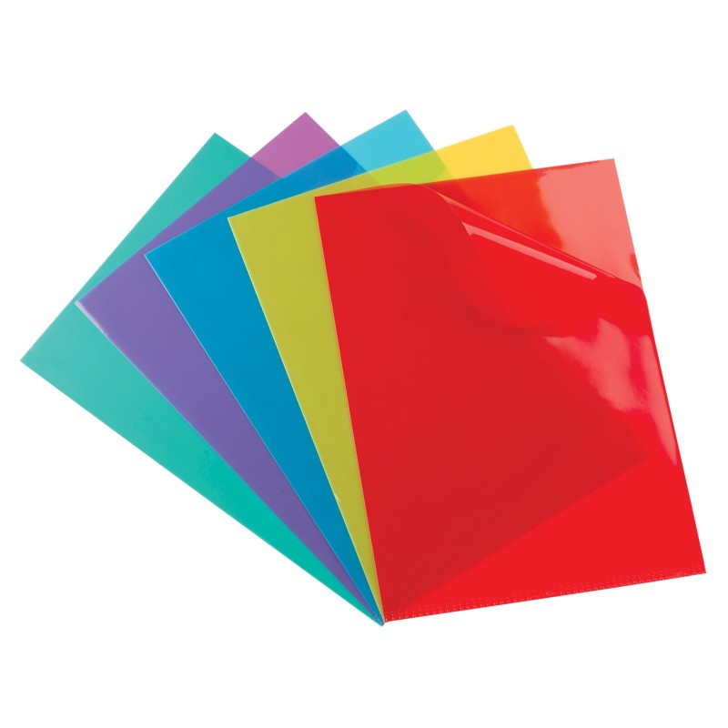 Oxford Pochettes coin A4, ouverture en L, en PVC 15/100e, capacité 25 feuilles - coloris assortis
