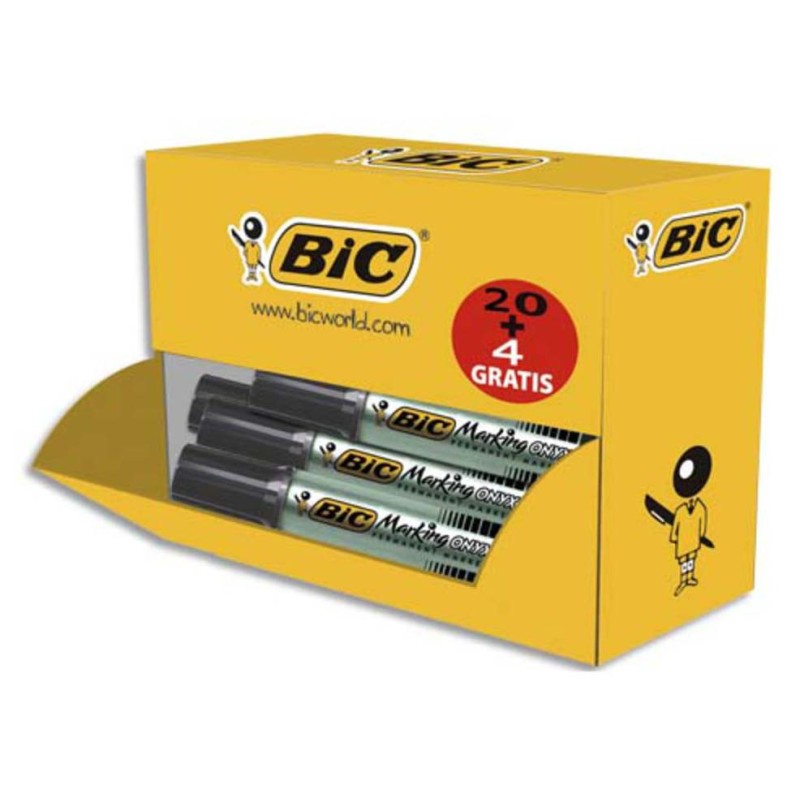 BIC Marking Onyx 1481 - Marqueur permanent pointe biseautée trait 2,7 à 6,2 mm - Noir - Lot de 20 + 4 gratuits