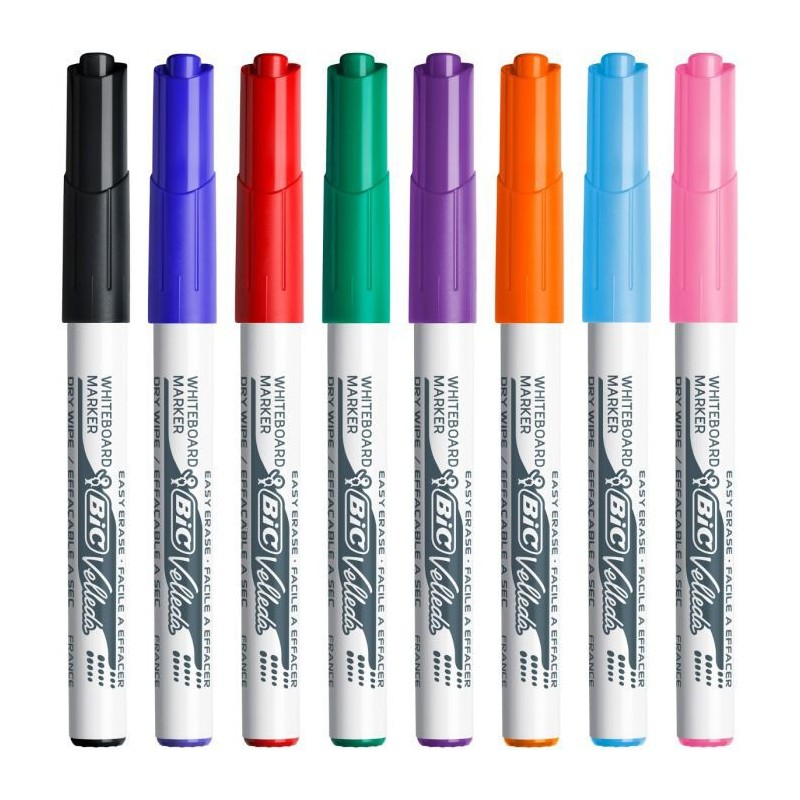 BIC Velleda 1741 Marqueur effaçable tableau blanc pointe ogive 1,4 mm - Pochette 8 couleurs