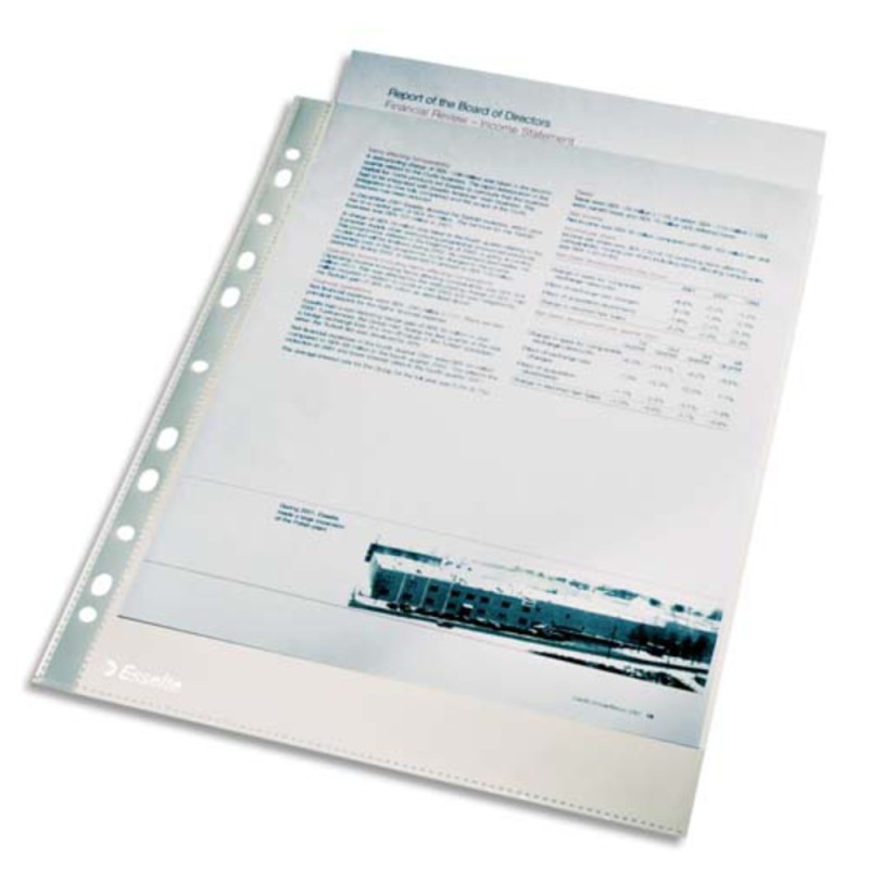 Esselte Pochette perforée A4 Economy, 40 microns, polypropylène, lisse, 11 trous, transparent