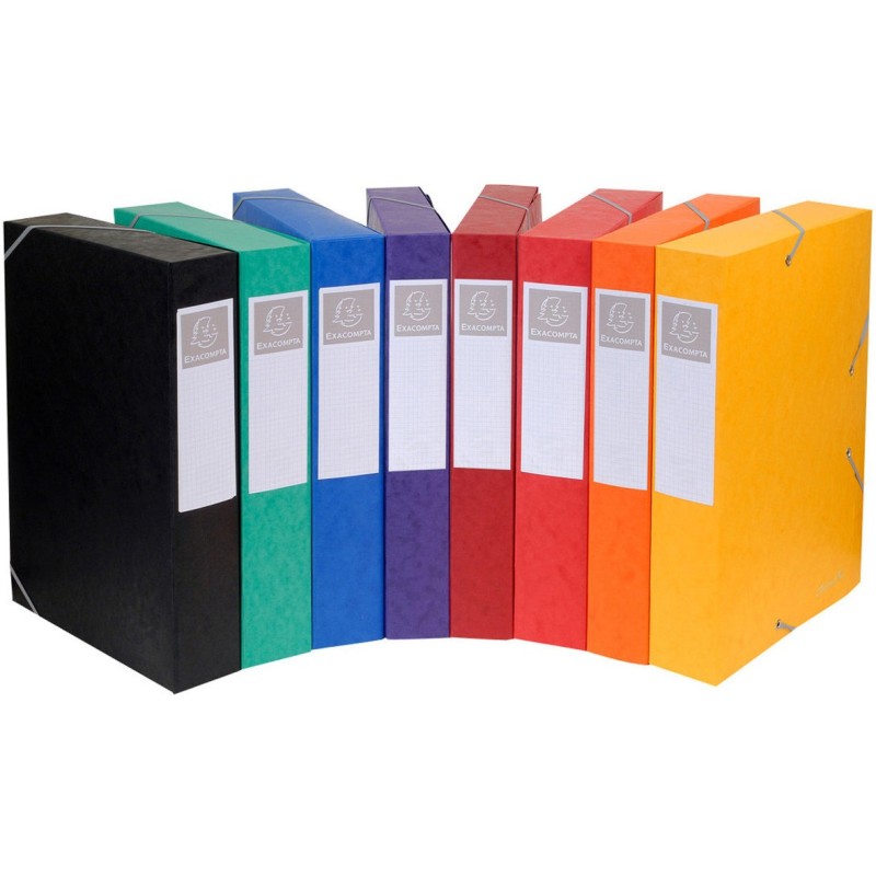 Exacompta Chemise 3 rabats et élastique Exatobox dos 5 cm, en carte lustrée 5/10e coloris assortis