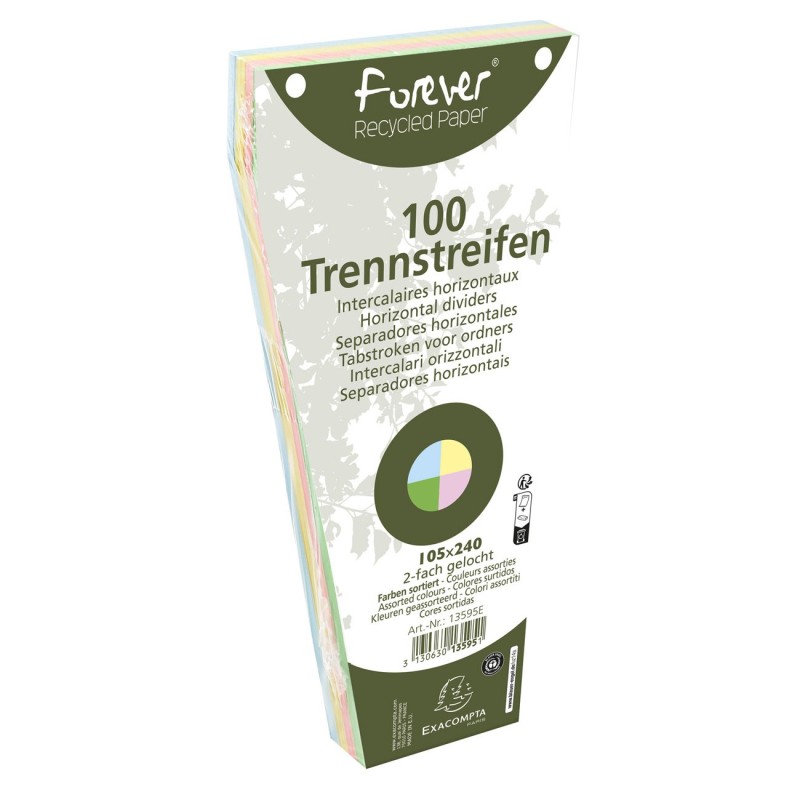 Exacompta Intercalaires trapèze 180 g/m², perforation 2 trous - Coloris assortis - Lot de 100