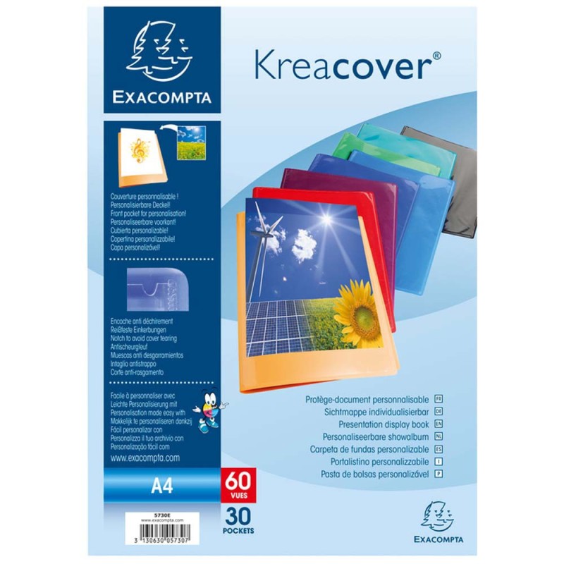 Exacompta Porte vues personnalisable Kreacover A4 - Polypropylène - 30 pochettes - 60 vues - Assortis