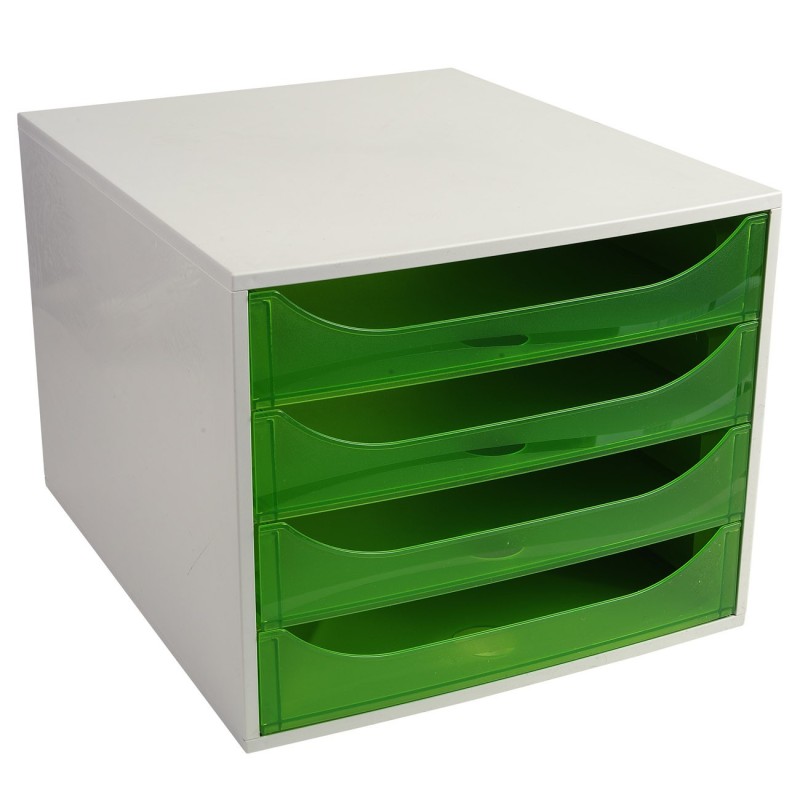 Exacompta Module de classement ECOBOX 4 tiroirs - Gris et Vert translucide